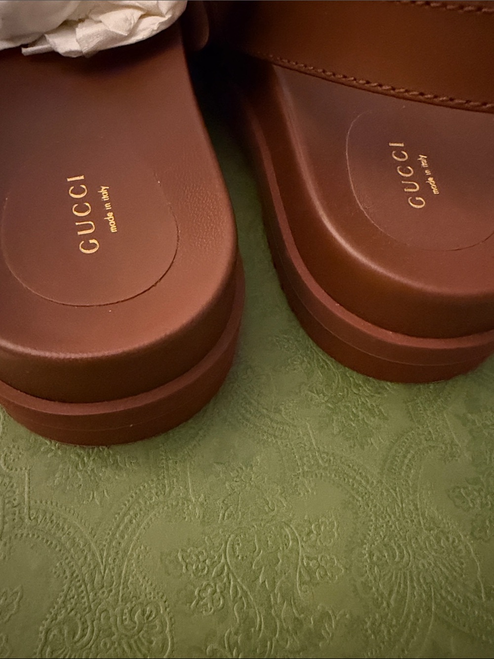 Gucci Brown Leather Interlocking G Slingback Sandals - Picture 3 of 6
